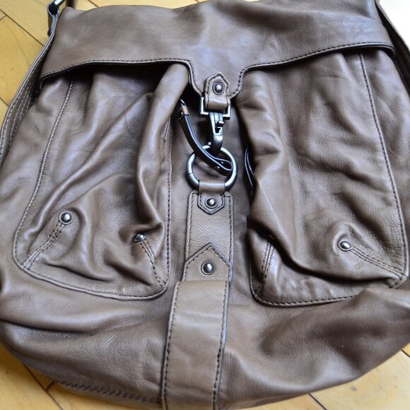 Gianni Bini Brown Leather Satchel Hobo Shoulder Bag Purse - Picture 3 of 14